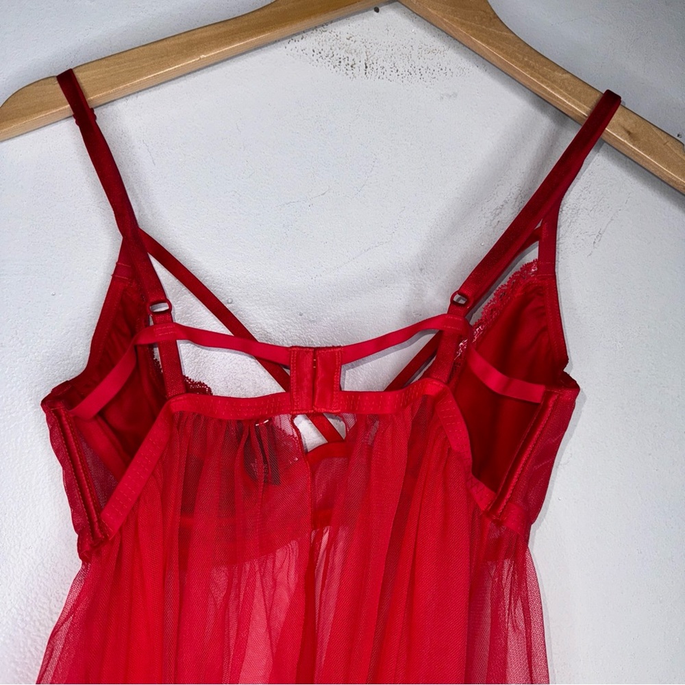 Victoria’s Secret Medium Red Mesh Lace Baby Doll Dress CP0501 - Picture 4 of 7